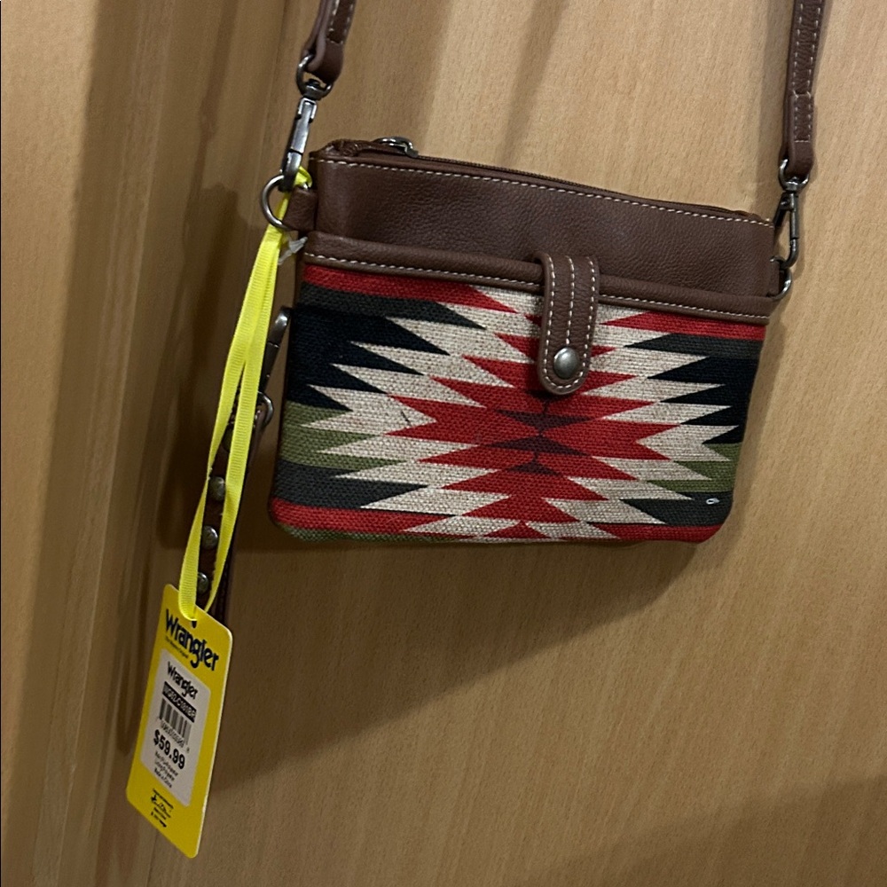 Wrangler Women's Crossbody Bag with Red and Brown Pattern